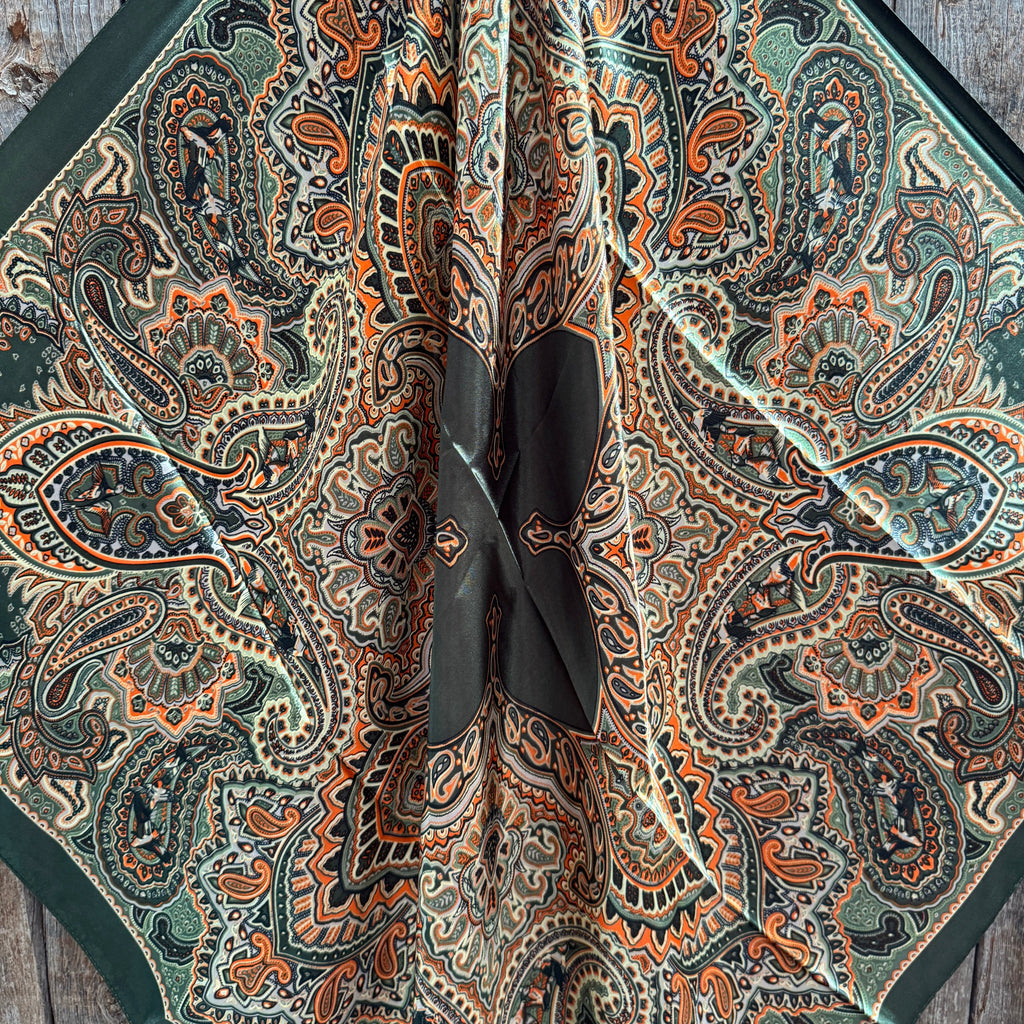 Olive Green and Orange Paisley Wild Rag - Western Scarf