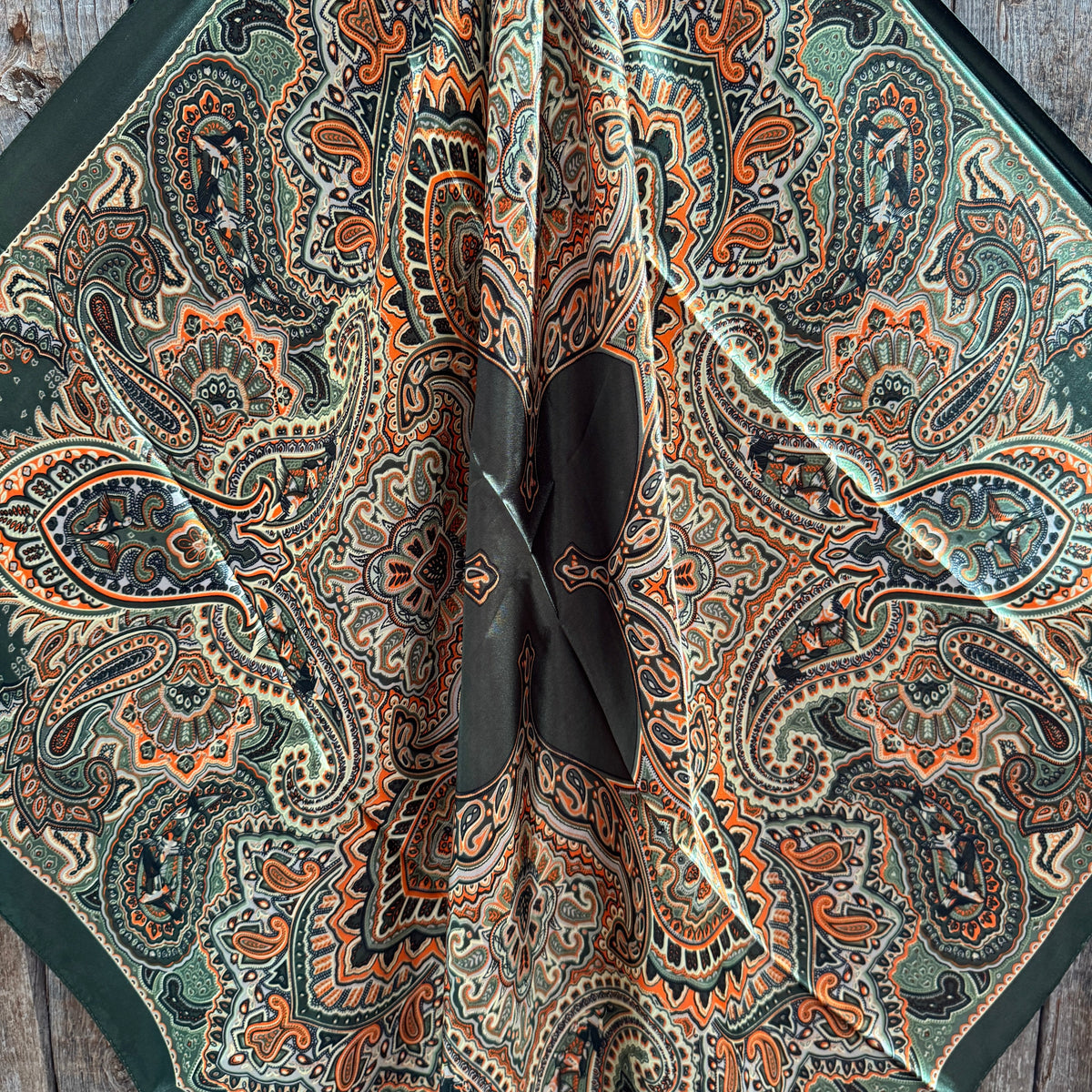 Olive Green and Orange Paisley Wild Rag - Western Scarf
