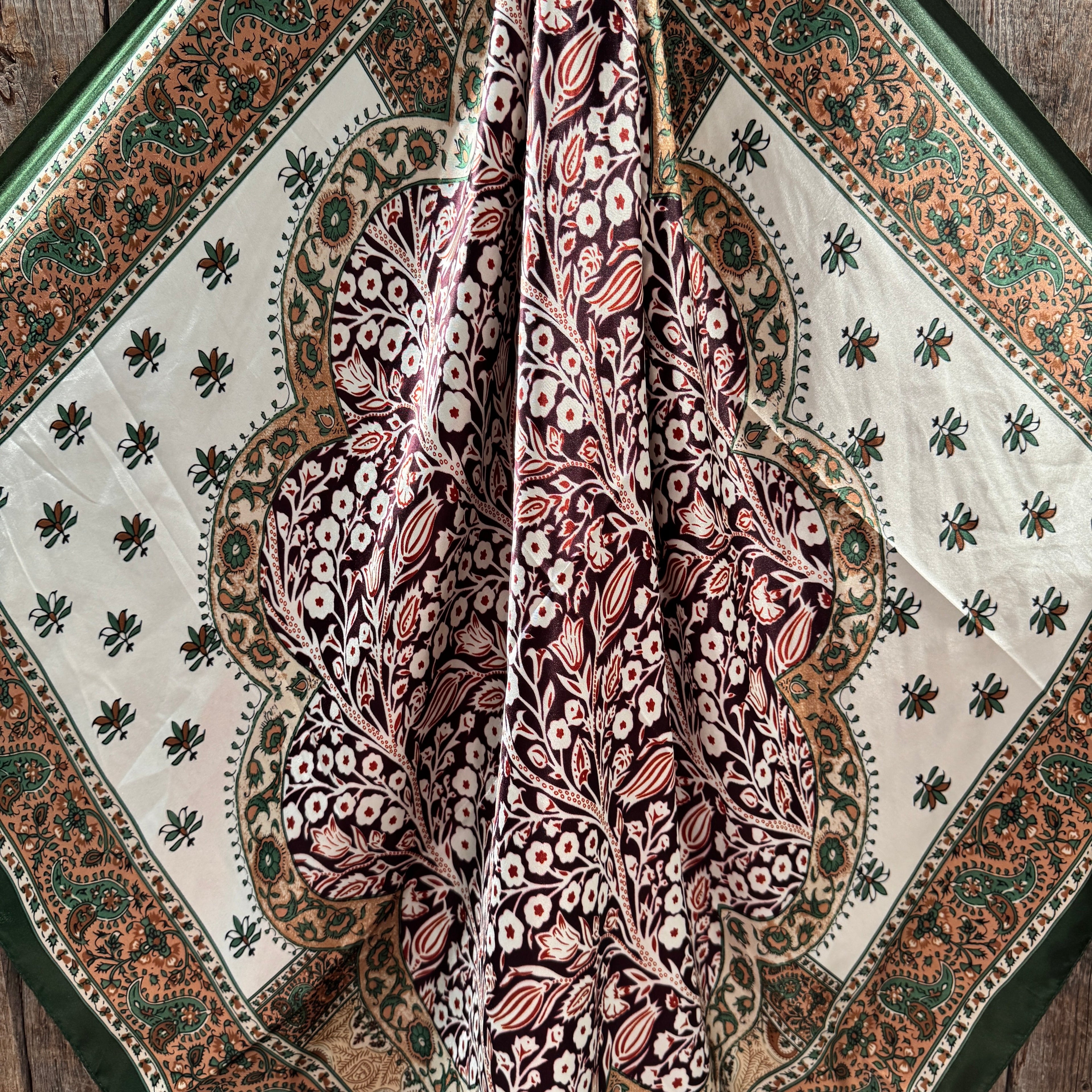 Green, Plum and Tan Floral Wild Rag - Western Scarf