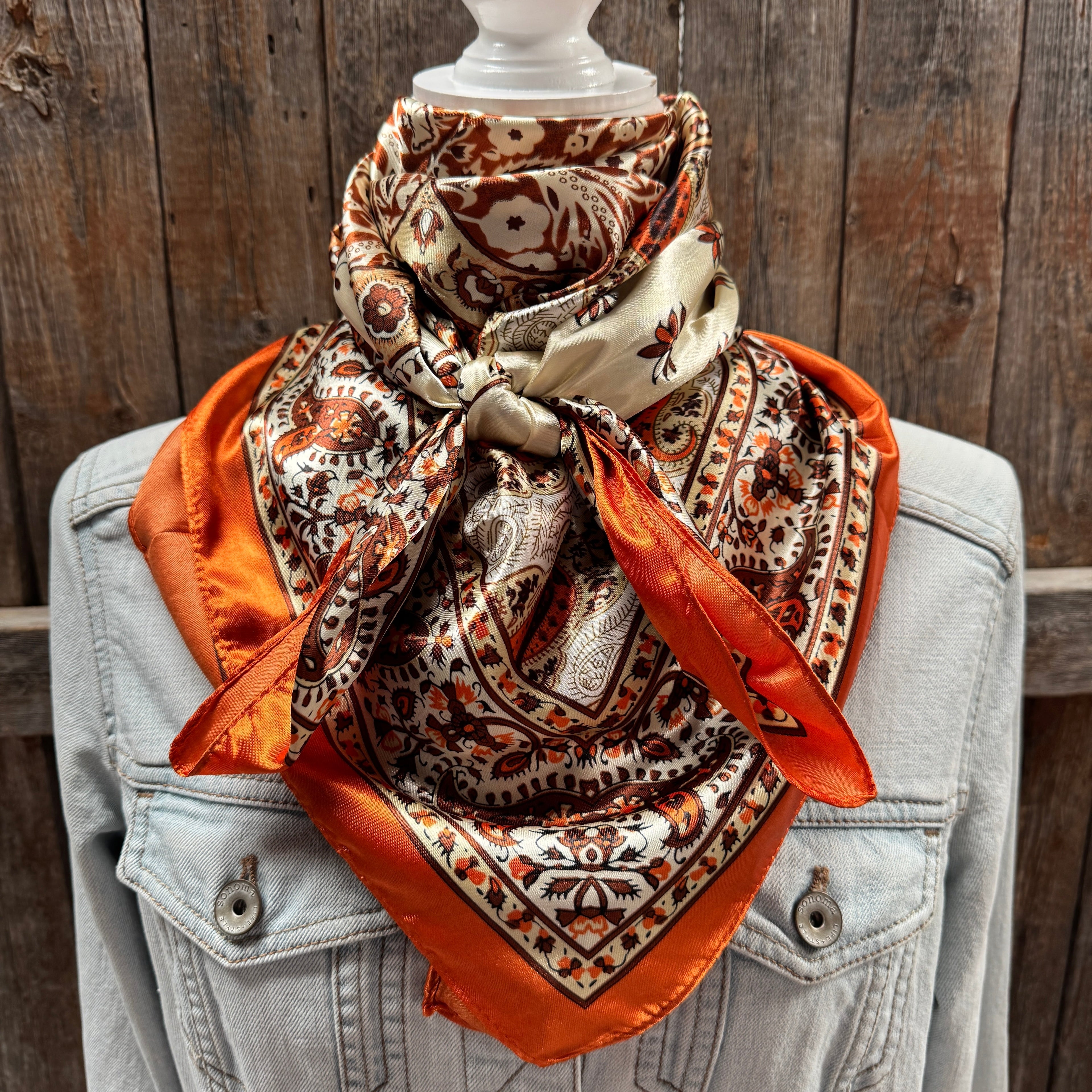 Orange, Brown and Cream Floral Wild Rag - Western Scarf