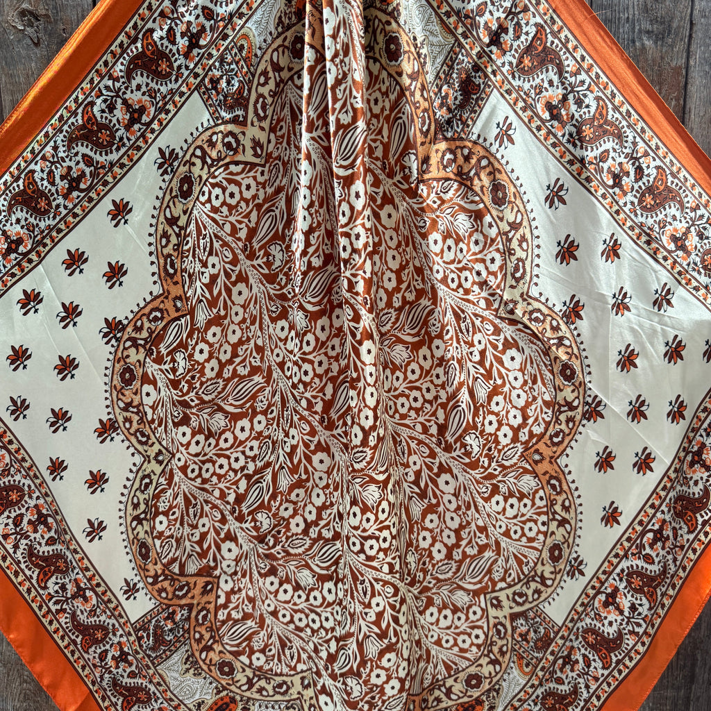 Orange, Brown and Cream Floral Wild Rag - Western Scarf