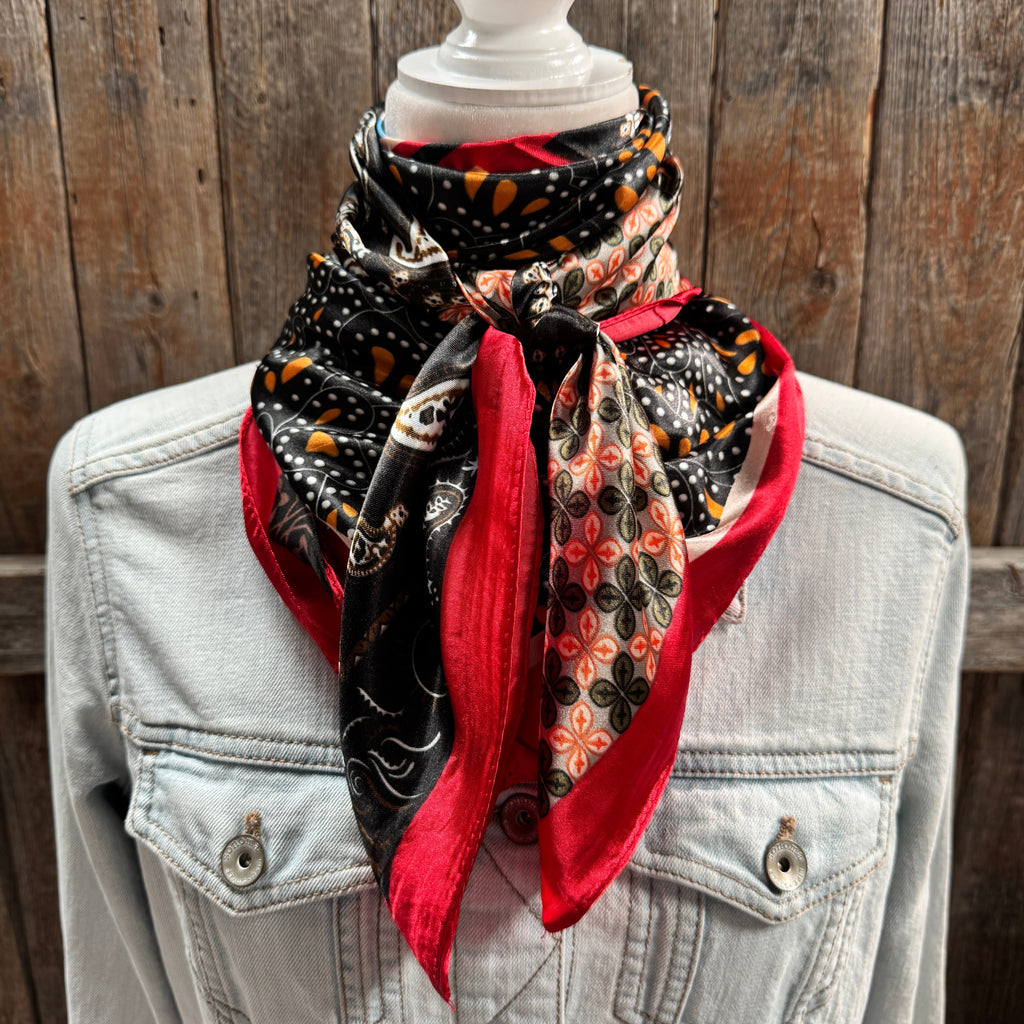 Red and Black Multi Patterned Wild Rag - Western Scarf