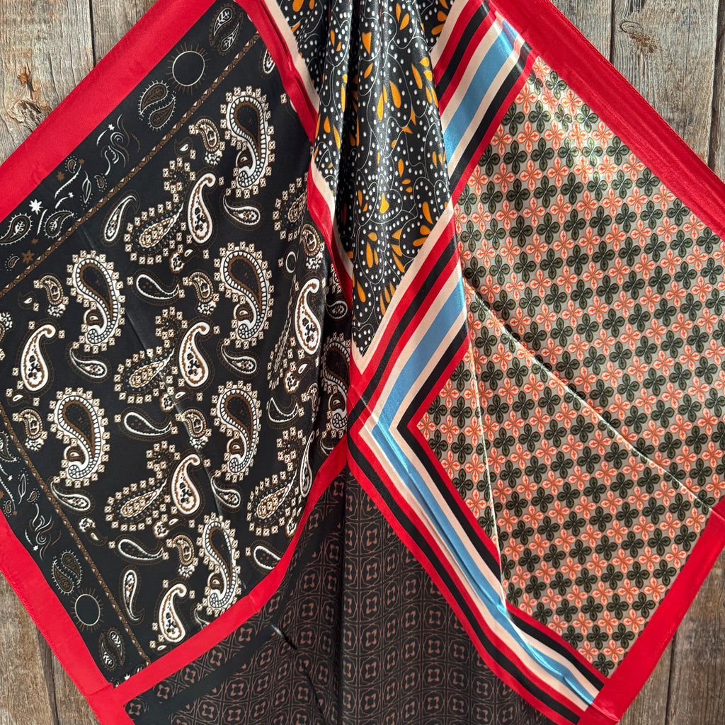 Red and Black Multi Patterned Wild Rag - Western Scarf
