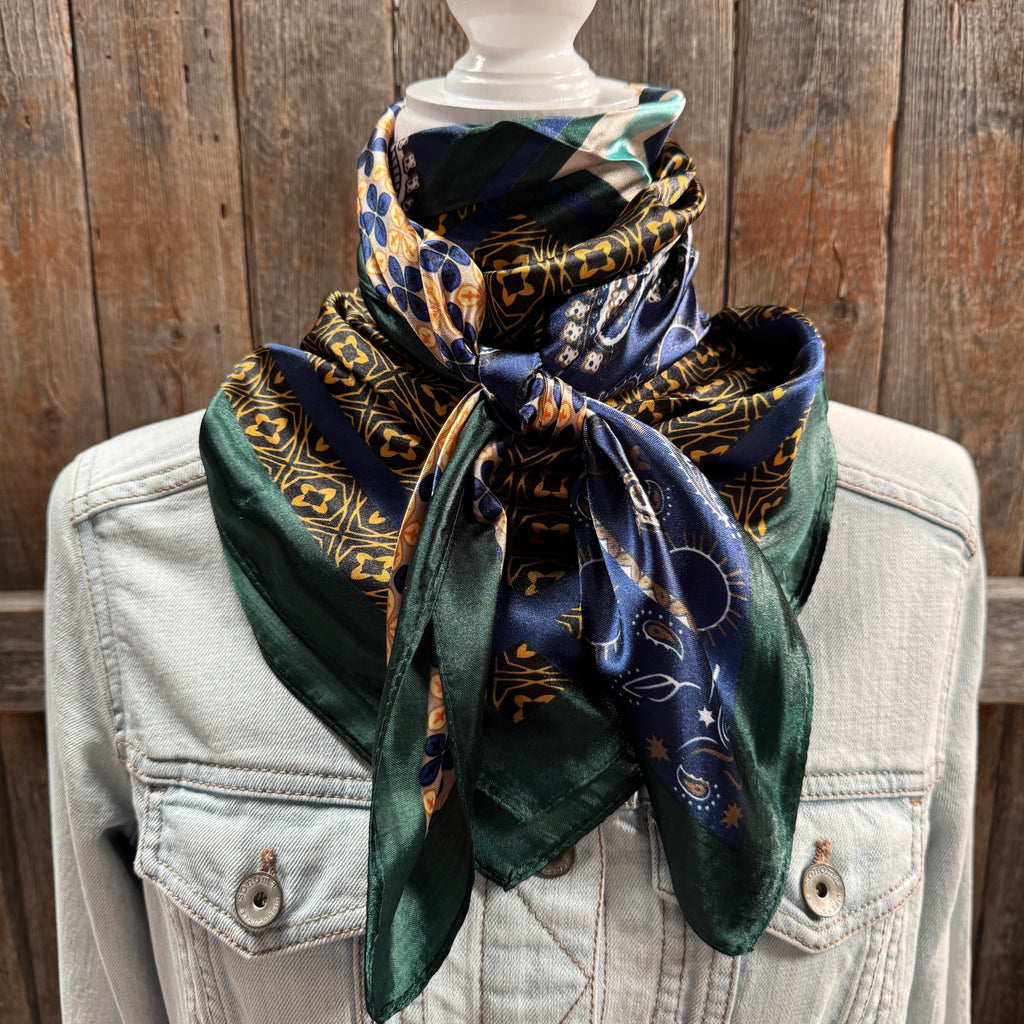 Green and Blue Multi Patterned Wild Rag - Western Scarf