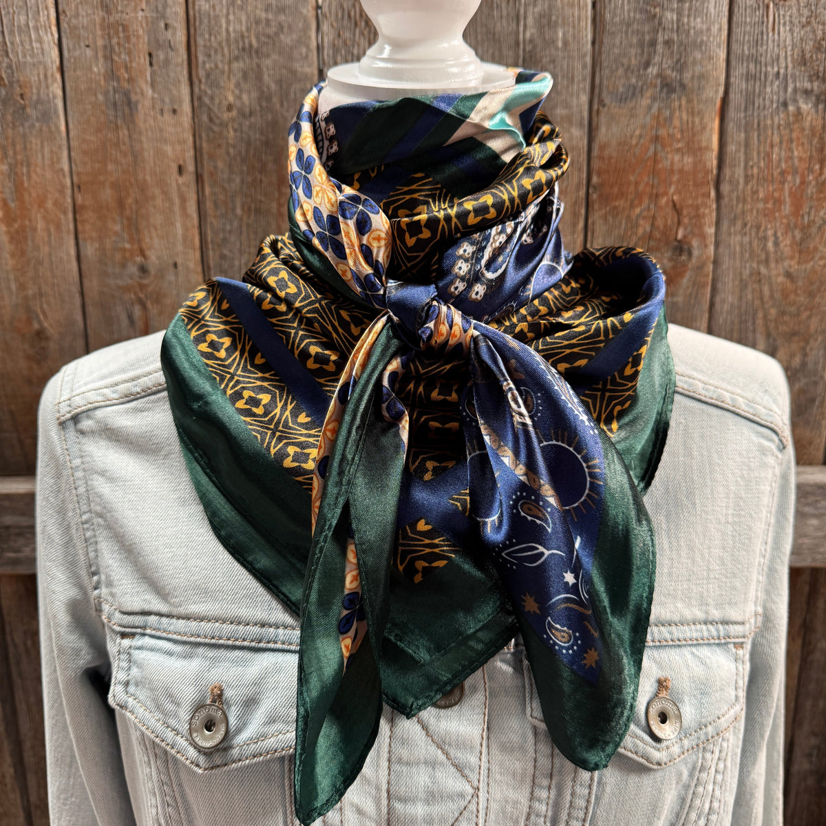 Green and Blue Multi Patterned Wild Rag - Western Scarf