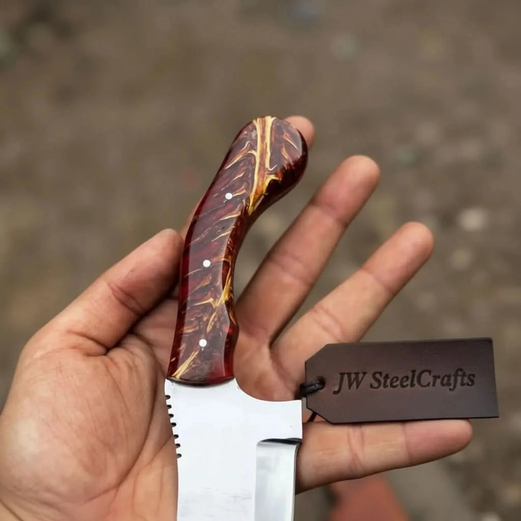 Stainless Steel Sheepsfoot Outdoor Knife Brown Orange Swirl Resin Handle