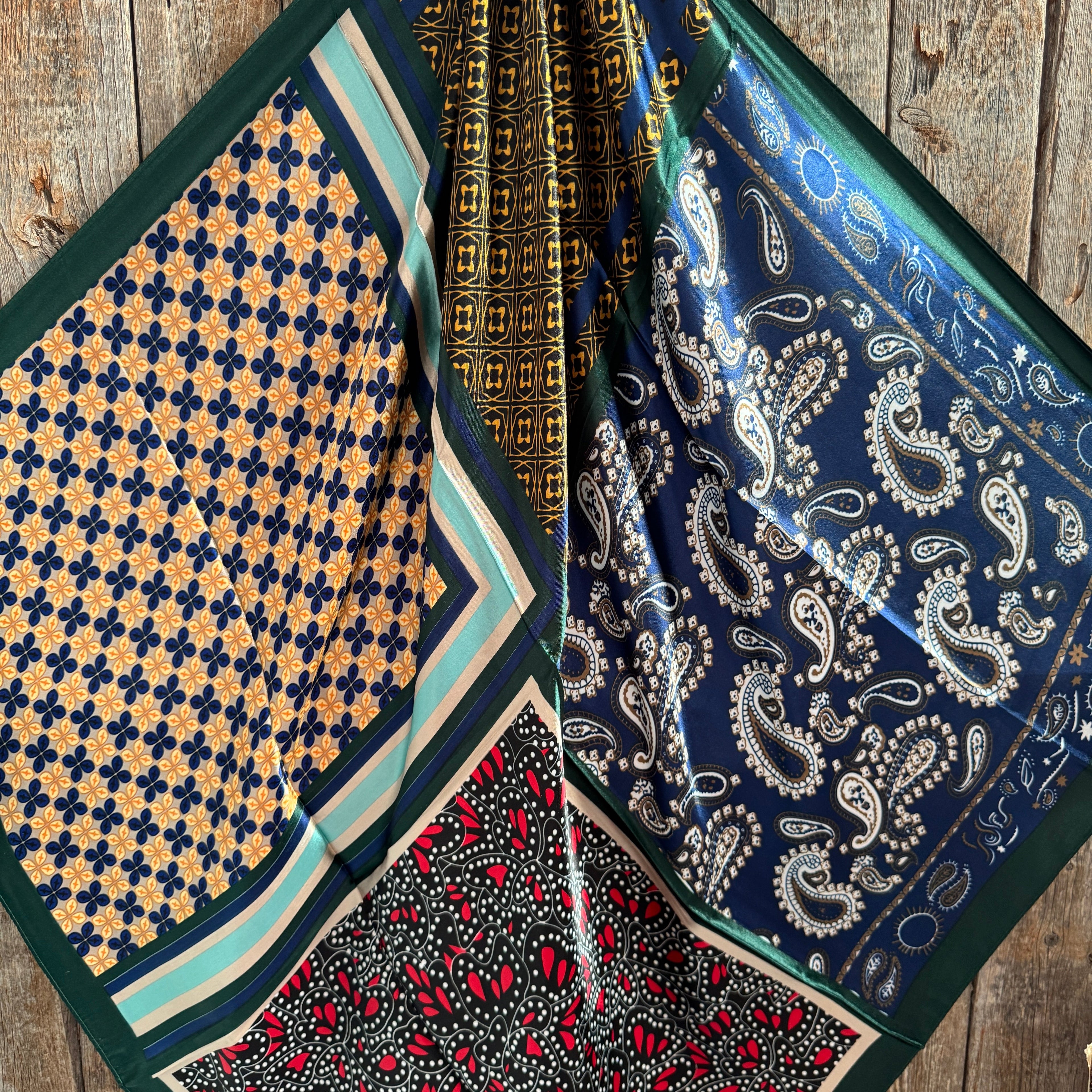 Green and Blue Multi Patterned Wild Rag - Western Scarf
