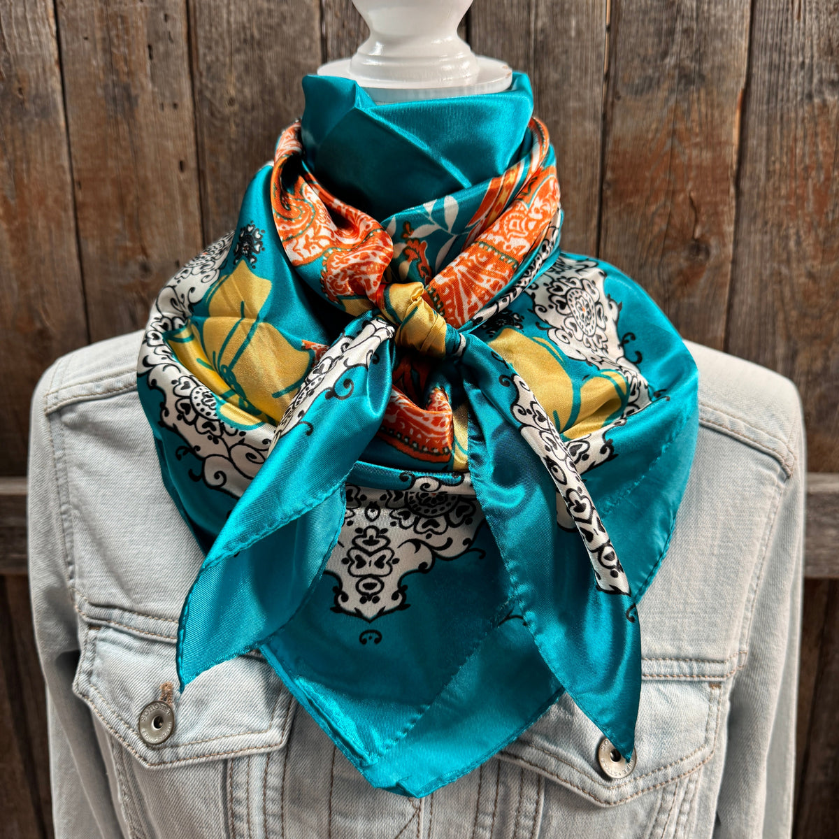 Teal and Orange Floral Paisley Wild Rag - Western Scarf