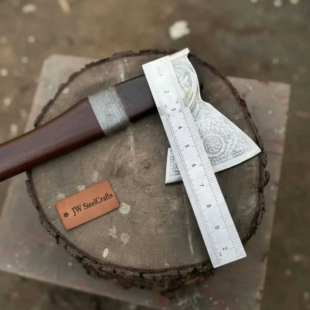 Viking Bearded Axe with Norse Engraved Blade and Leather Sheath