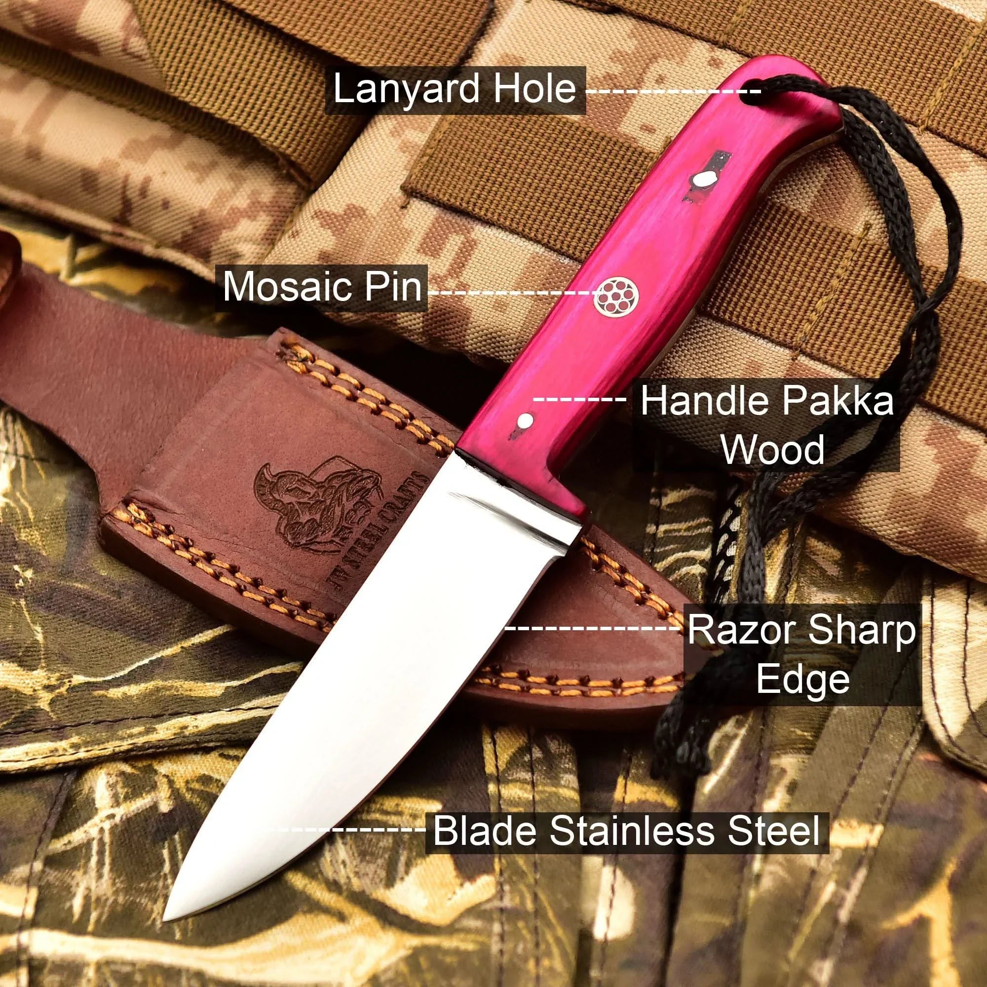 Handmade Fixed Blade Stainless Steel Skinning Hunting Knife 8" Mirror Polished Carbon Steel Drop Point