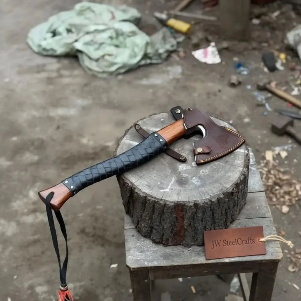 Viking Axe with Leather Wrapped Handle & Engraved Head – JW SteelCrafts