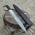 Hand-Forged Carbon Steel Long Blade with Guard | Wrapped Grip | Leather Cover Included