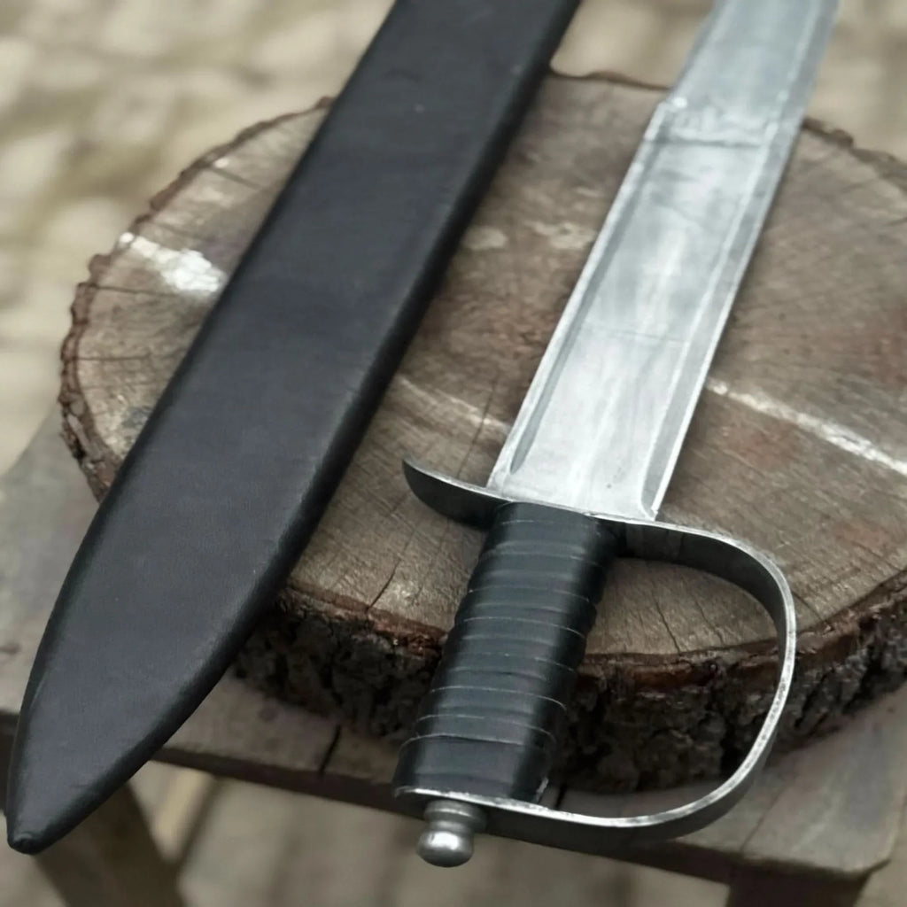Hand-Forged Carbon Steel Long Blade with Guard | Wrapped Grip | Leather Cover Included