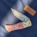 Engraved Bolster Folding Knife with Pink Bone Handle