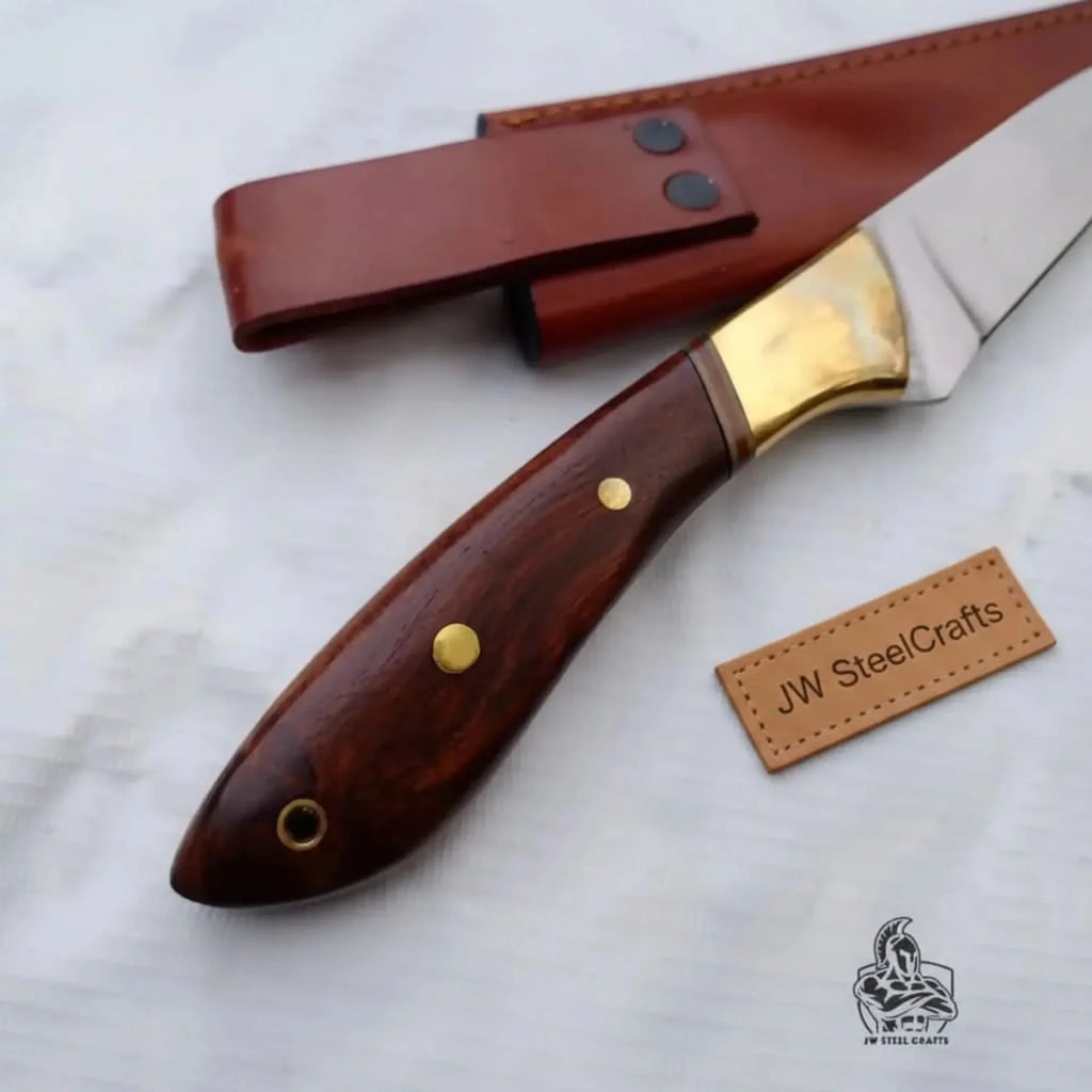 Handmade Full Tang Fillet Knife, 11 inch, Curved Blade, Rosewood Handle