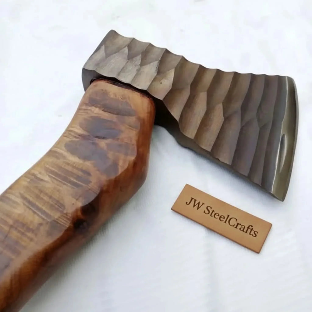 Damascus Sloyd Carving Axe with Hand Textured Head