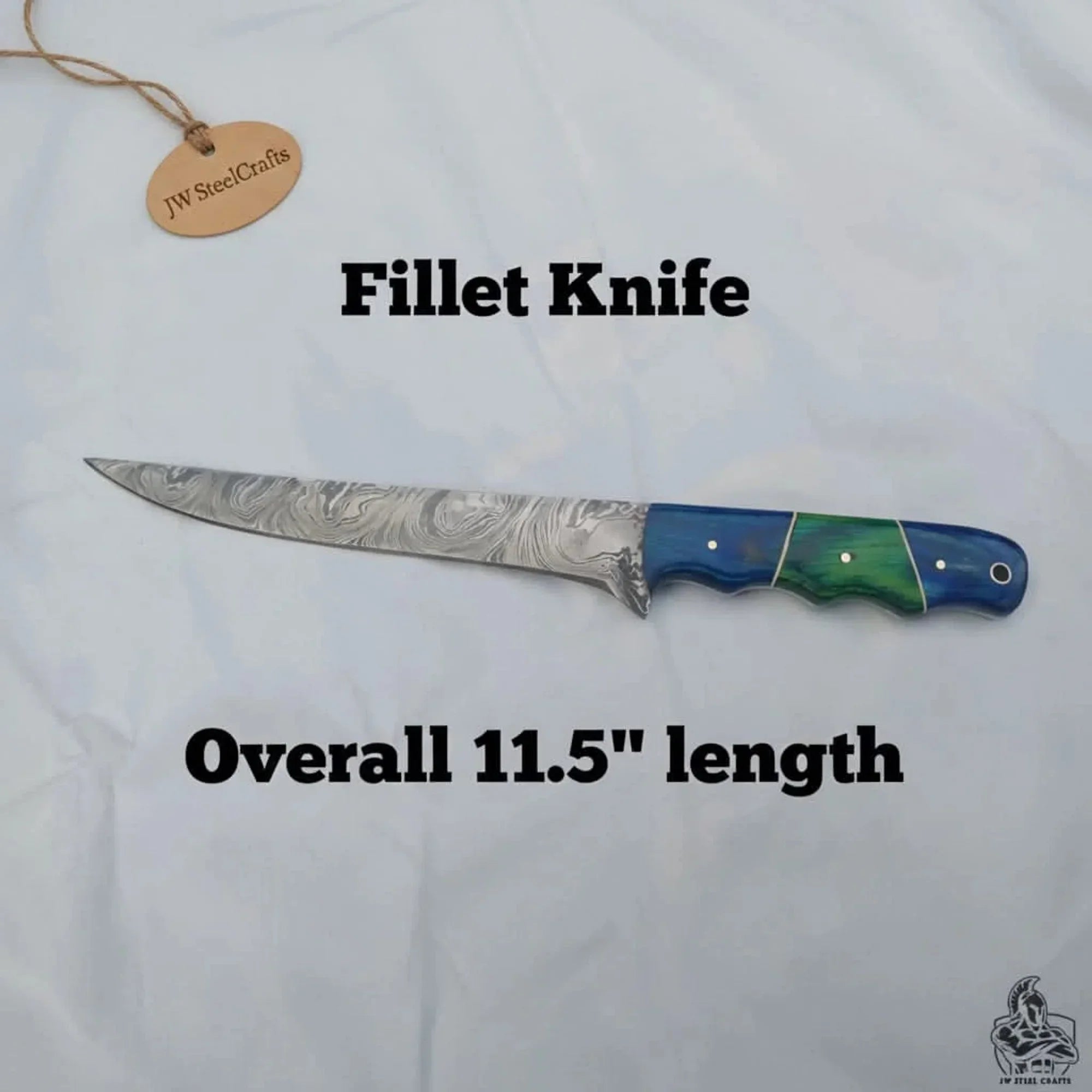 11.5 Inch Damascus Steel Fillet Knife with Two-Tone Colored Wood Handle | JW SteelCrafts