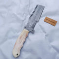 Handmade Damascus Tracker Knife with Bone Handle, Fixed Blade Bushcraft Survival Knife