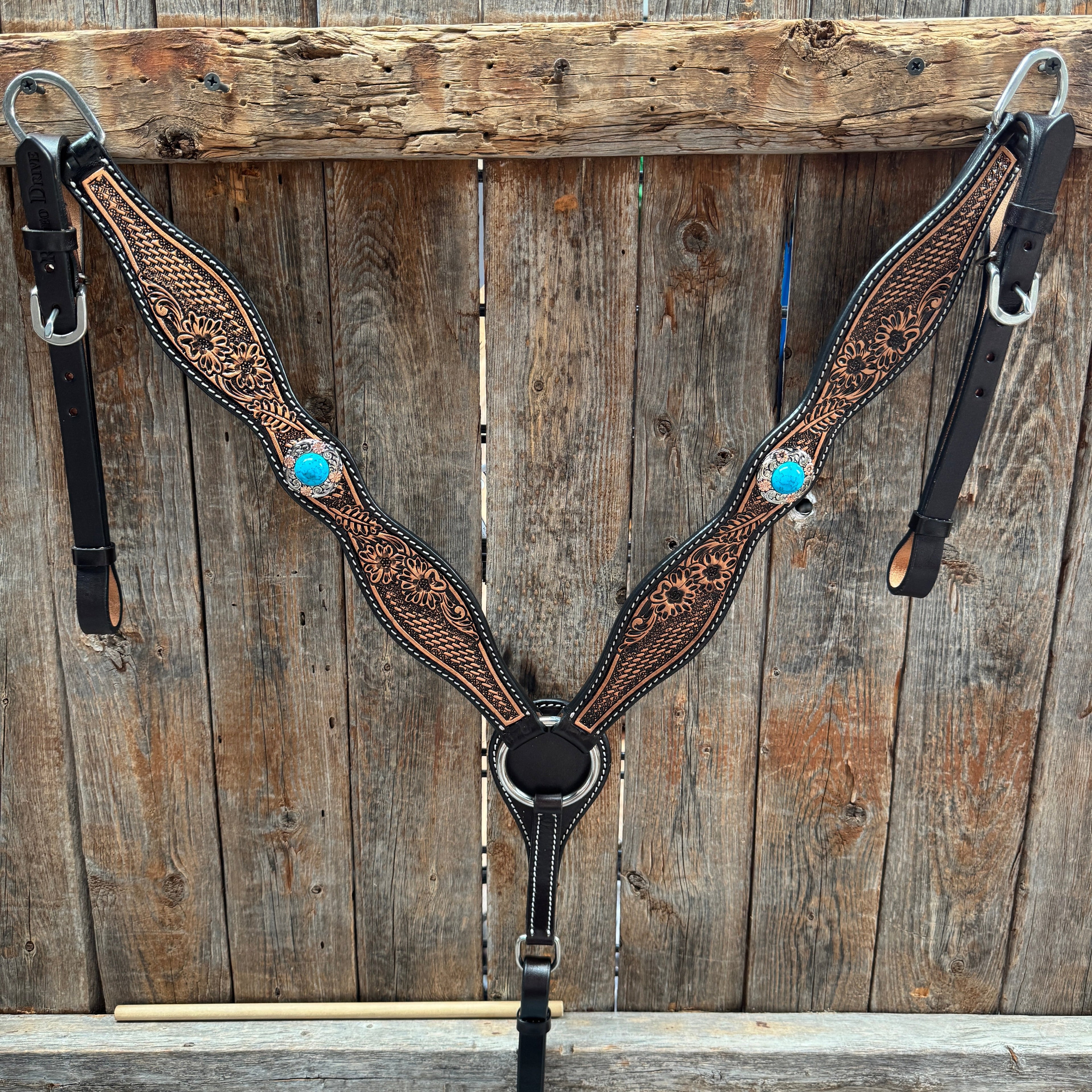 Two Tone Floral and Basketweave Western Browband Tack Set #BBBC481 — view 6