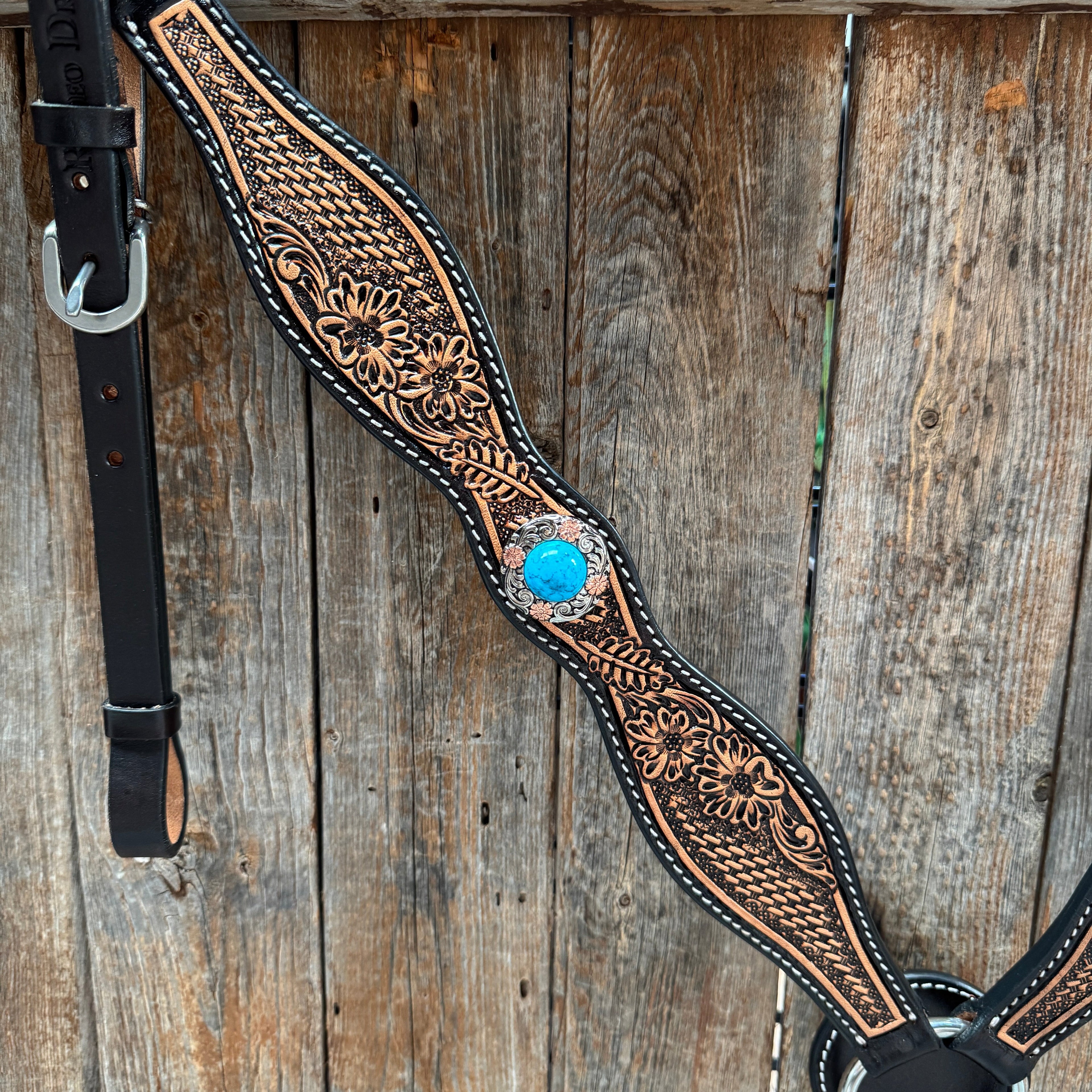 Two Tone Floral and Basketweave Western Browband Tack Set #BBBC481 — view 7