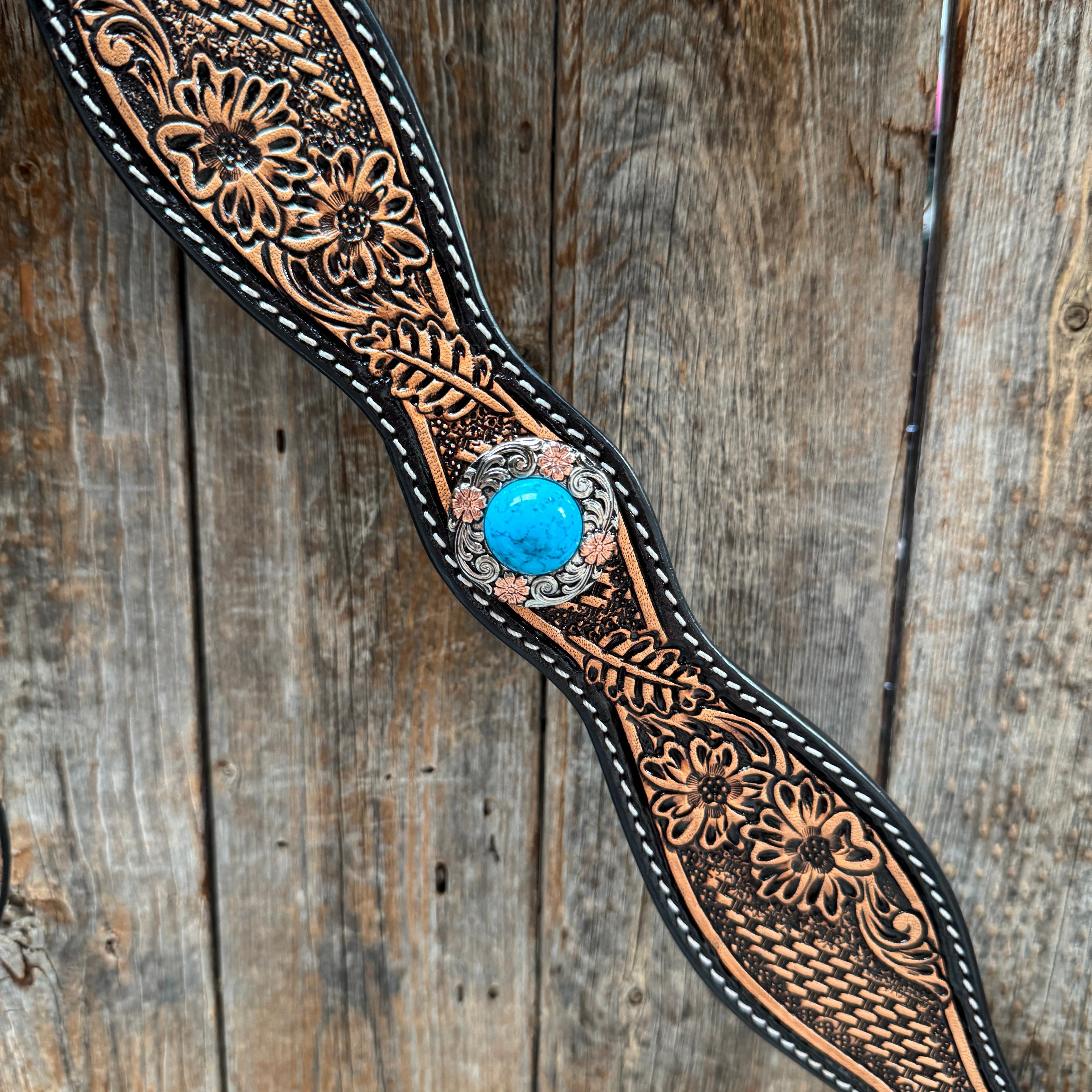 Two Tone Floral and Basketweave Western Browband Tack Set #BBBC481 — view 8