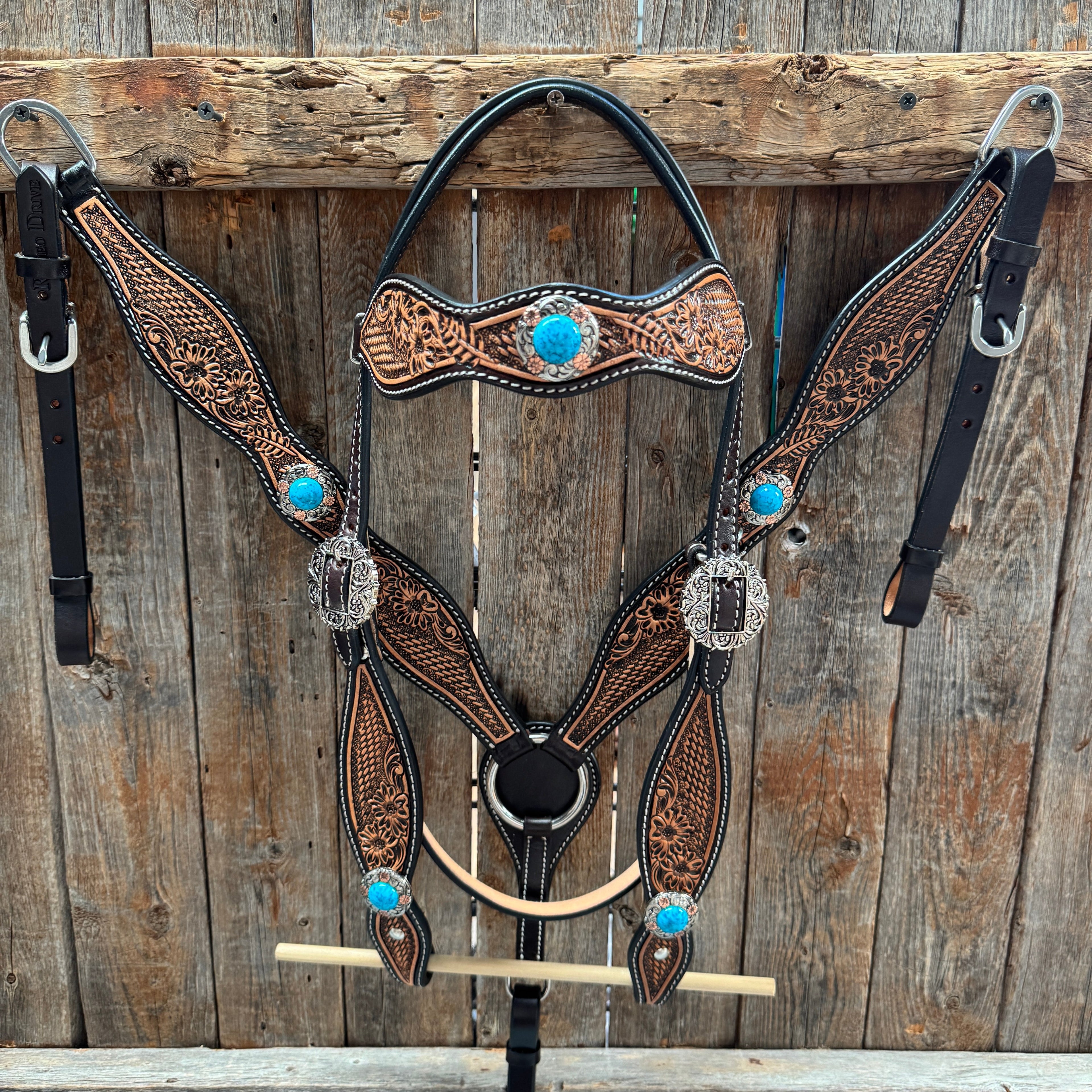 Two Tone Floral and Basketweave Western Browband Tack Set #BBBC481