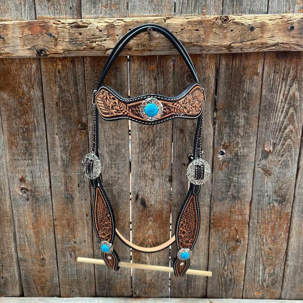 Two Tone Floral and Basketweave Western Browband Tack Set #BBBC481 — view 2