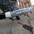 Pattern Welded knife with Black/White Resin handle