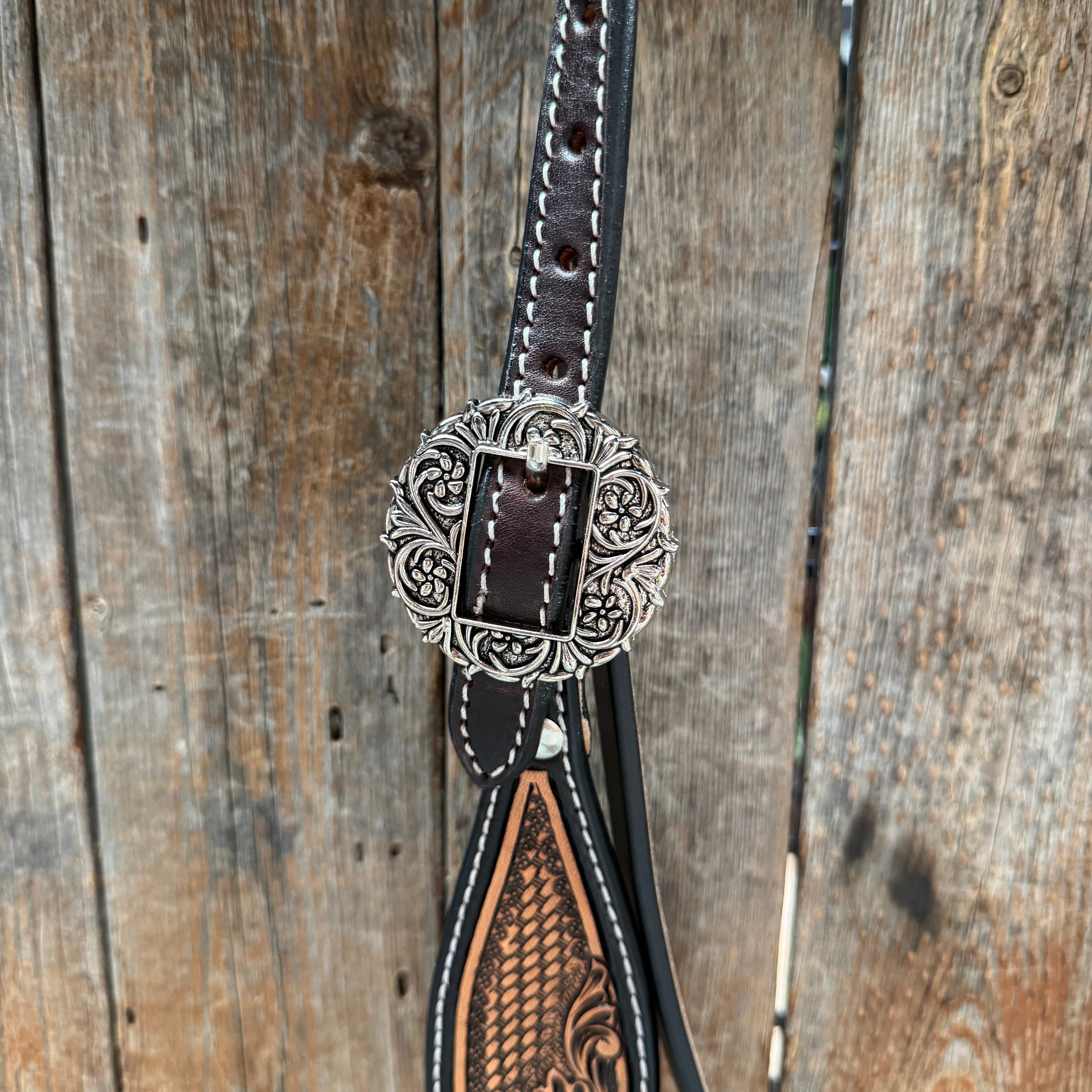 Two Tone Floral and Basketweave Western Browband Tack Set #BBBC481 — view 4