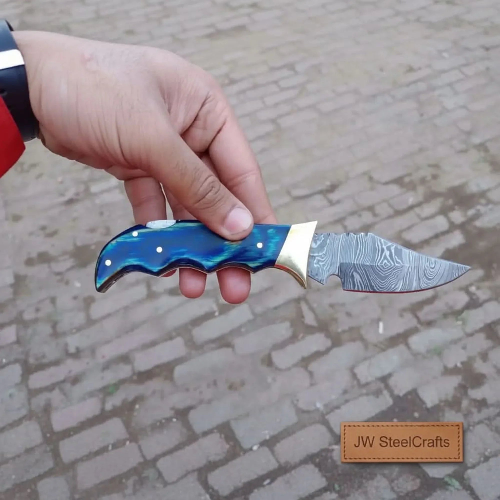 Handmade Damascus Pocket Knife Colored Pakka Wood Folding EDC Knife