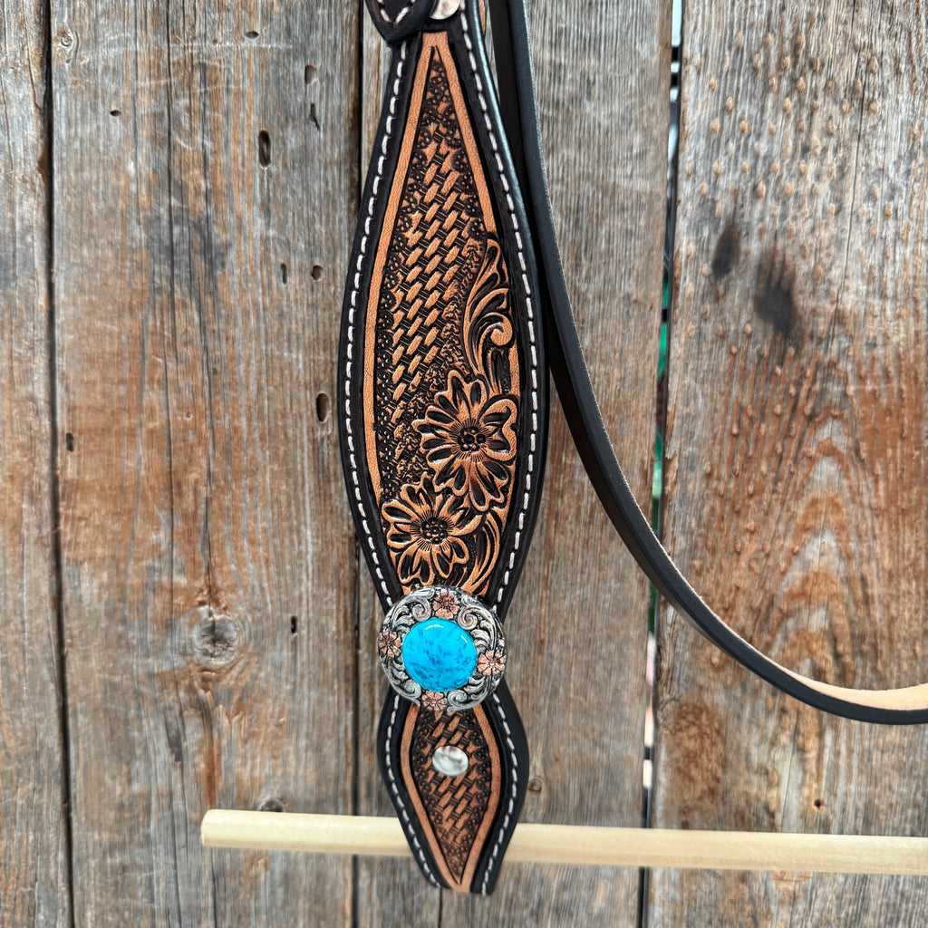 Two Tone Floral and Basketweave Western Browband Tack Set #BBBC481 — view 5