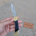 Handmade Damascus Steel Folding Knife with Gray Micarta Handle