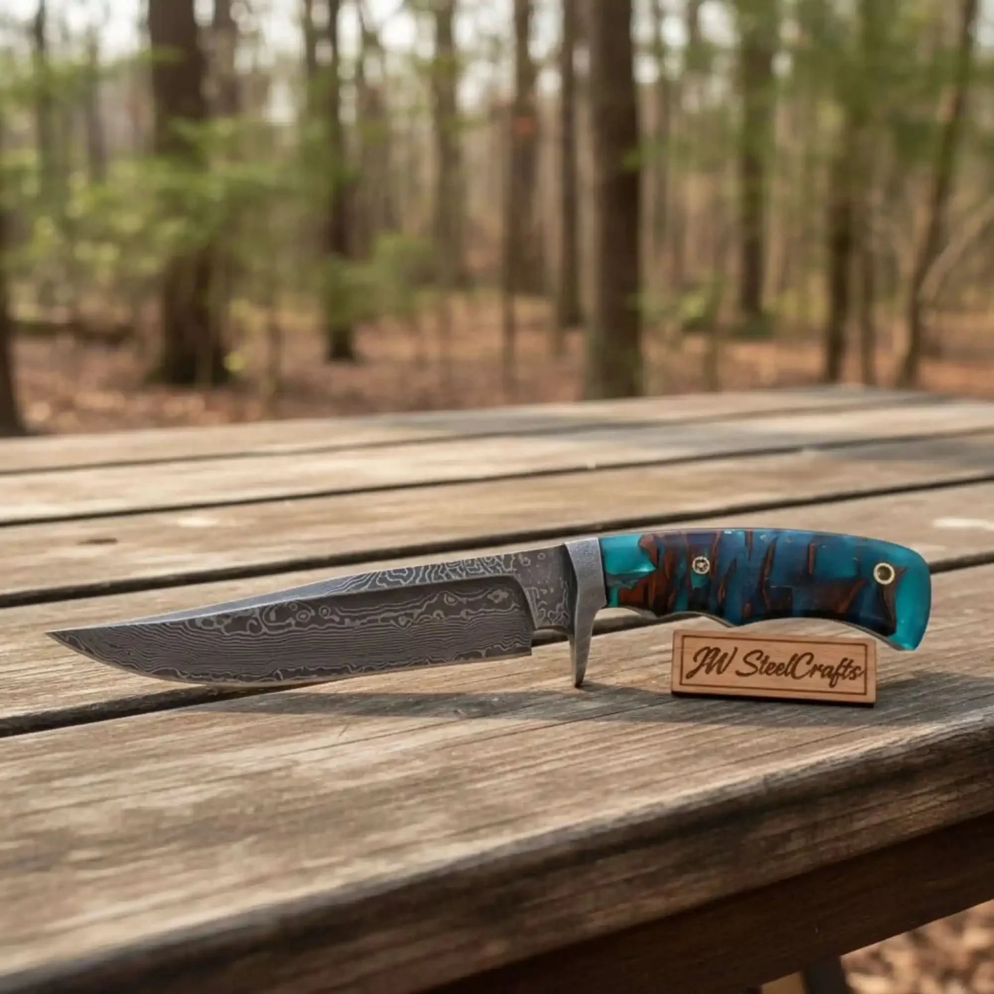 Handmade Damascus Clip Point Bowie Knife with Resin Handle | JW SteelCrafts