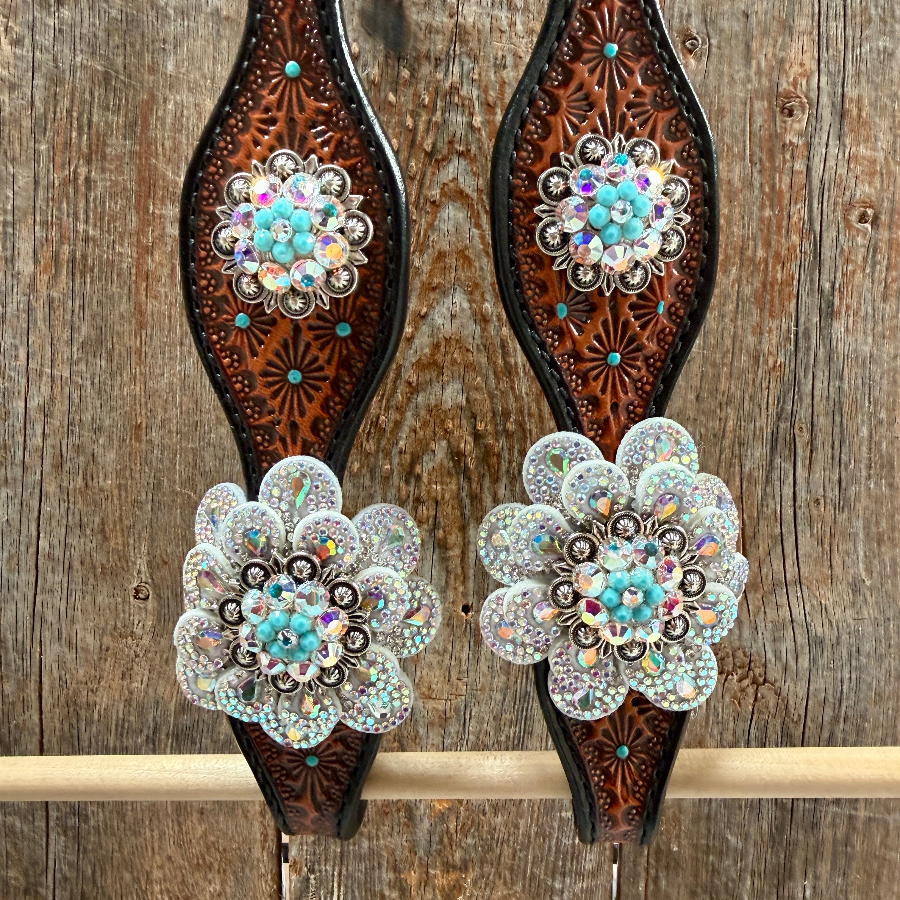 Teal Diamond Turquoise and AB Browband / One Ear - Breastcollar Tack Set #BBBC484 — view 7