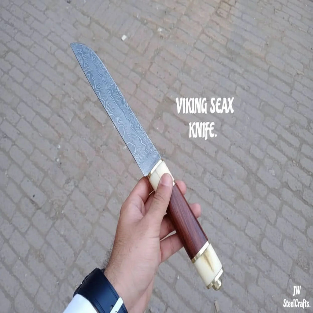Skalder's Rosewood Seax Knife 11" Handmade Damascus Steel Viking Blade