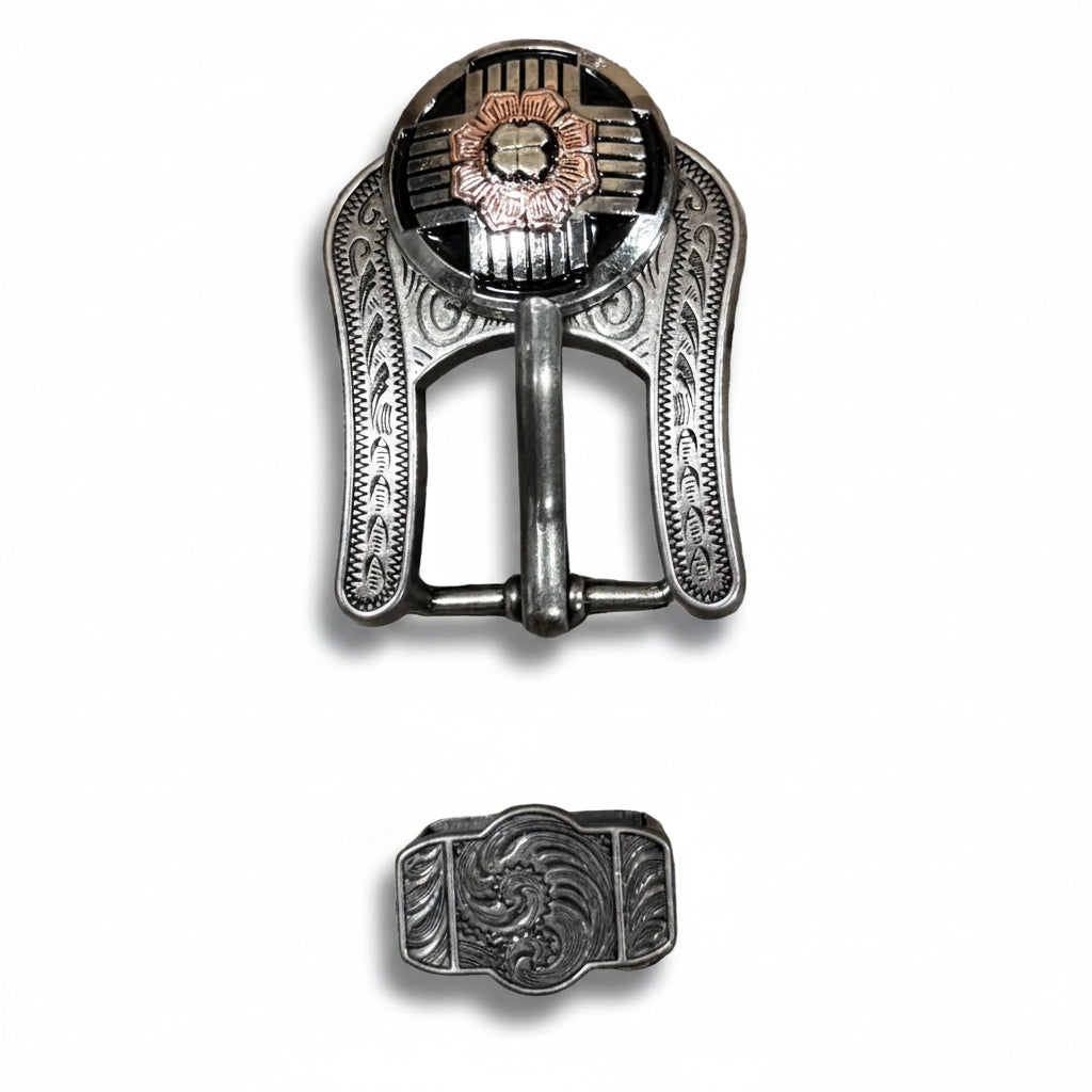 Antique Silver with Copper Flower Western Concho W217 — view 7