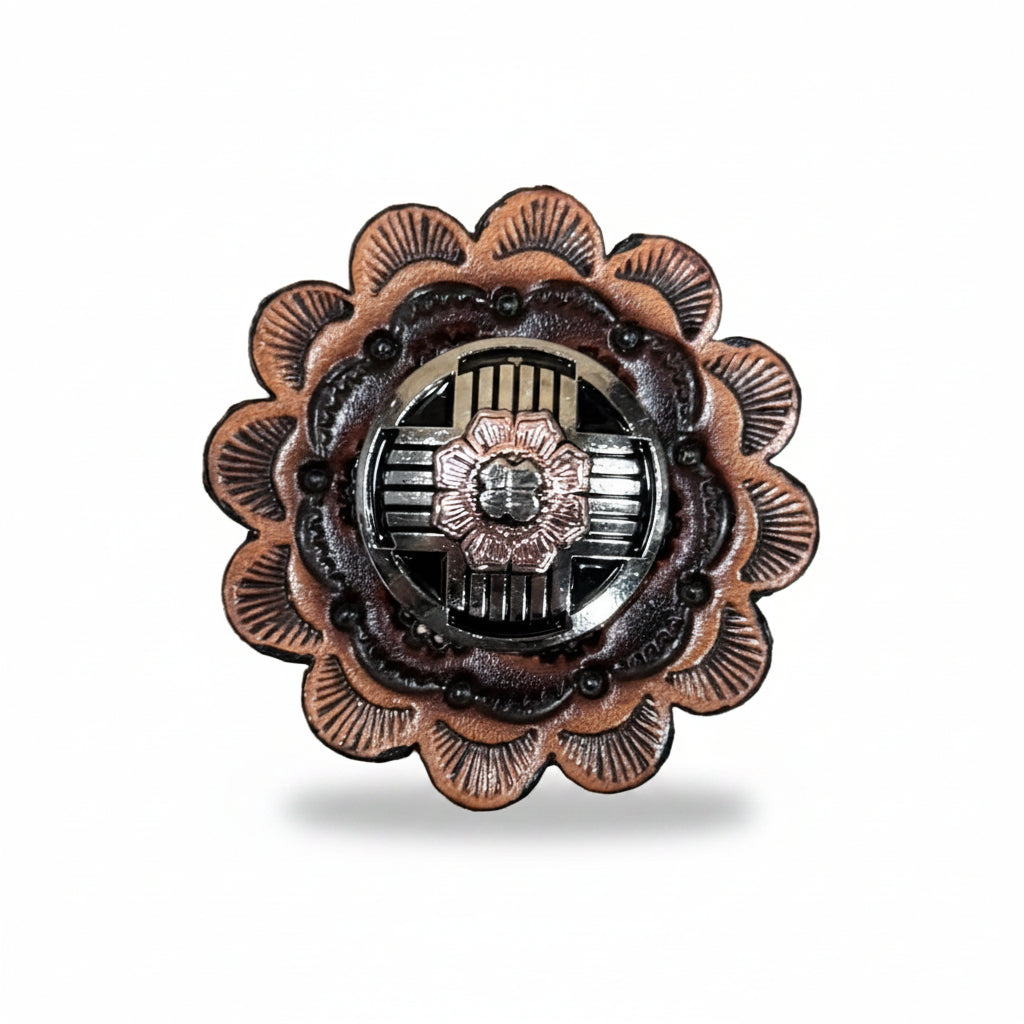 Antique Silver with Copper Flower Western Concho W217 — view 9