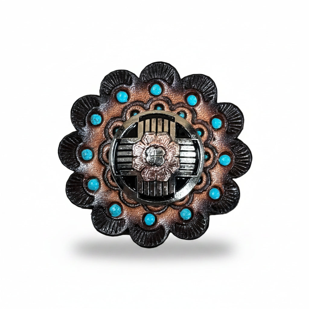 Antique Silver with Copper Flower Western Concho W217 — view 10
