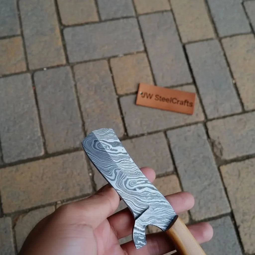Damascus Bull Cutter Knife Twisted Steel Olive Wood Handle
