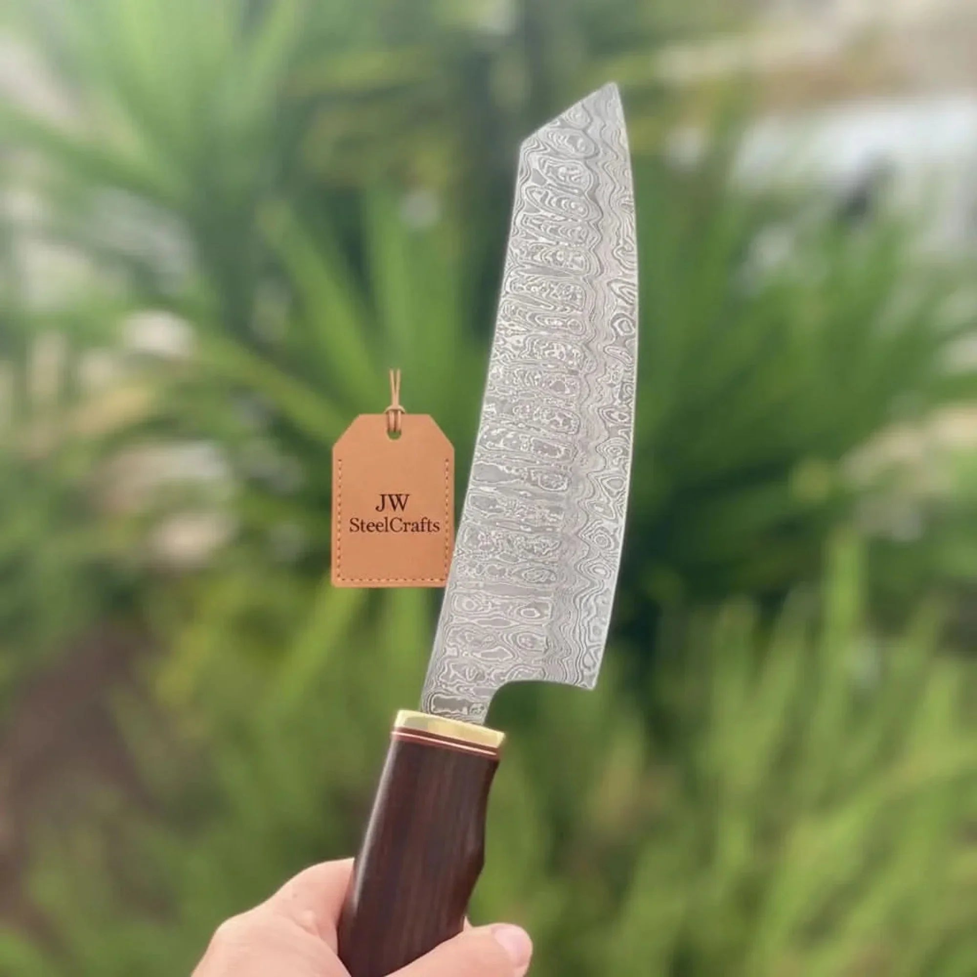 8” Ladder Pattern Damascus Gyuto Chef Knife with Rosewood Handle & Brass Bolster