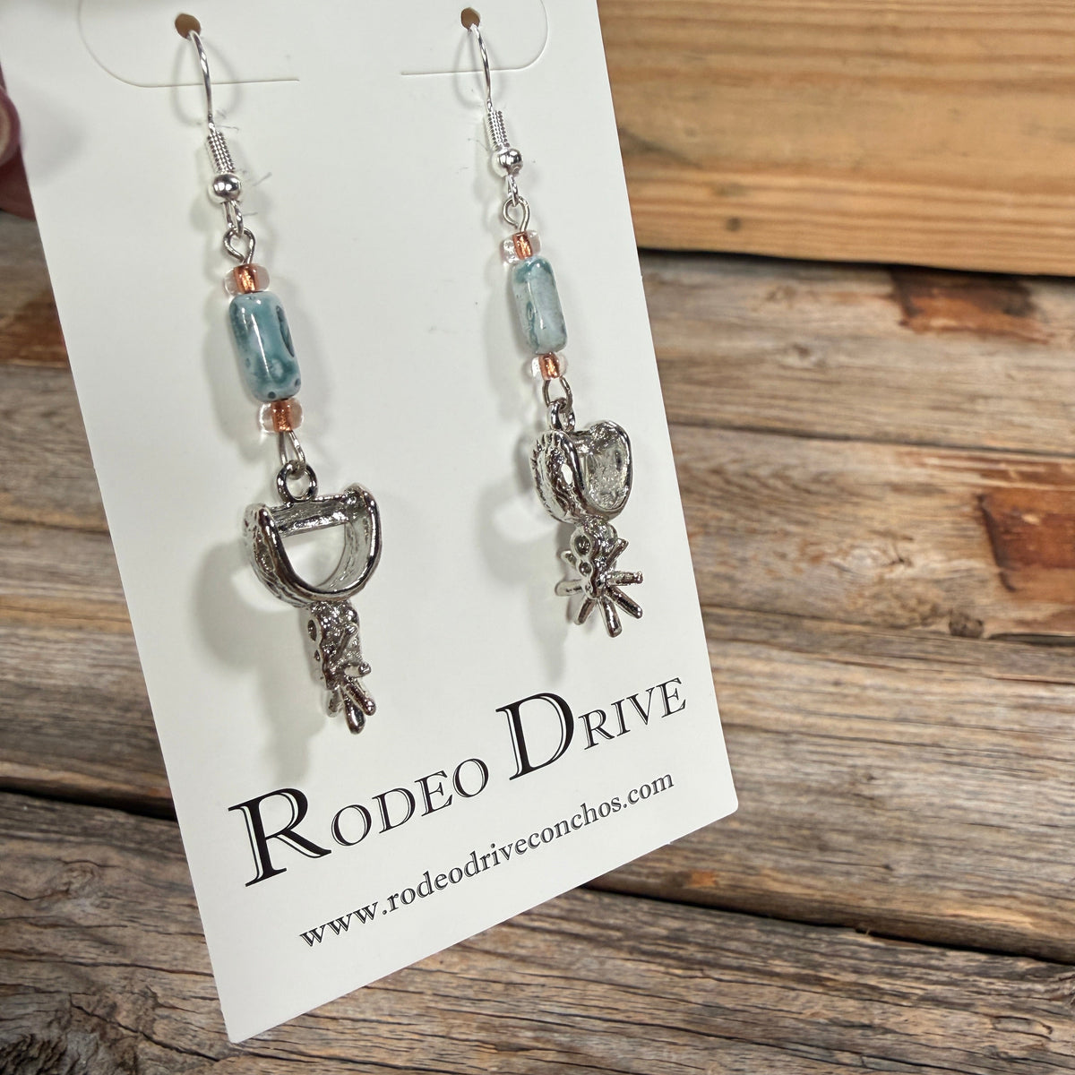 Turquoise Color Stone Spur Dangling Earrings