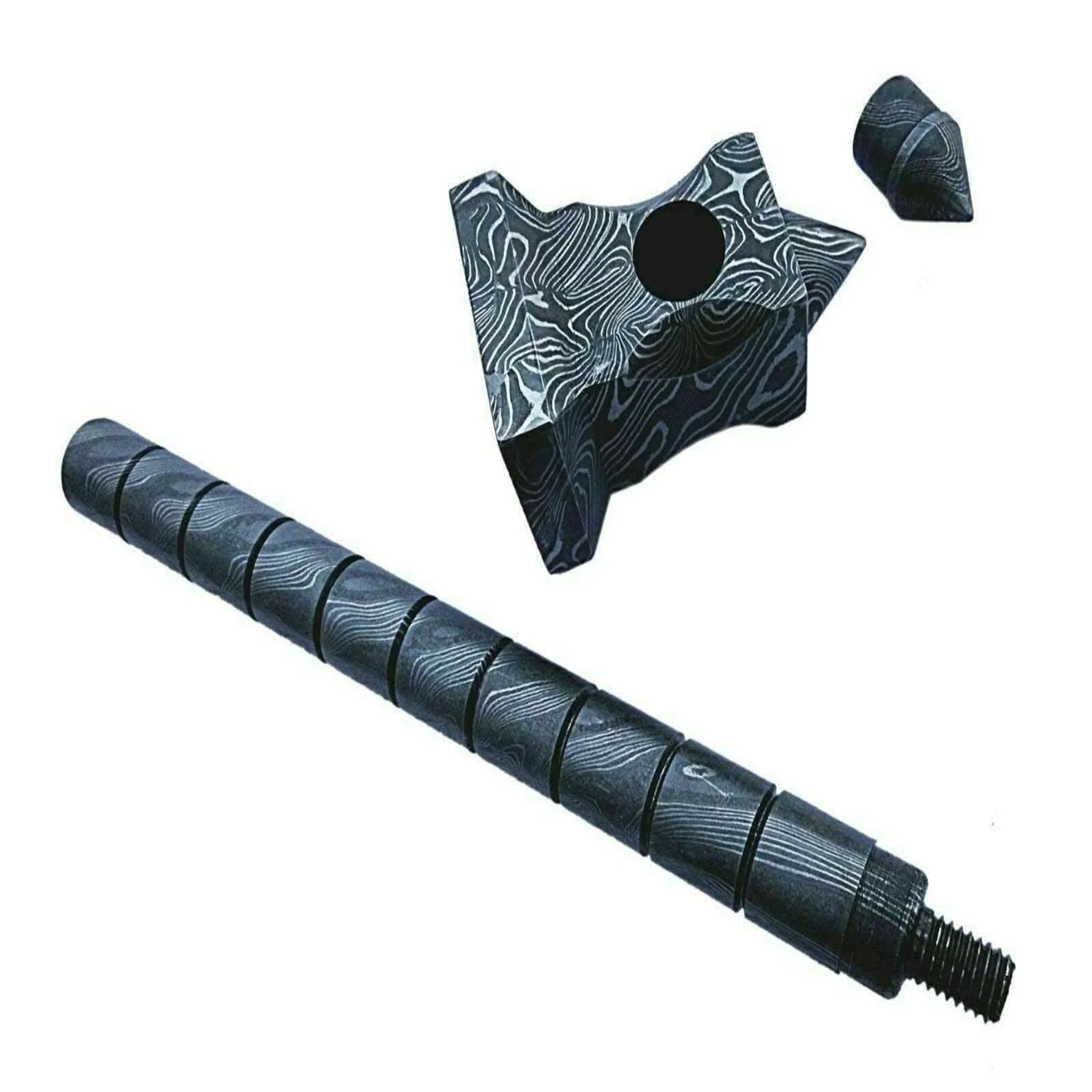Sculpted Damascus Steel War Hammer 12" Handmade Full Damascus Collectible Piece
