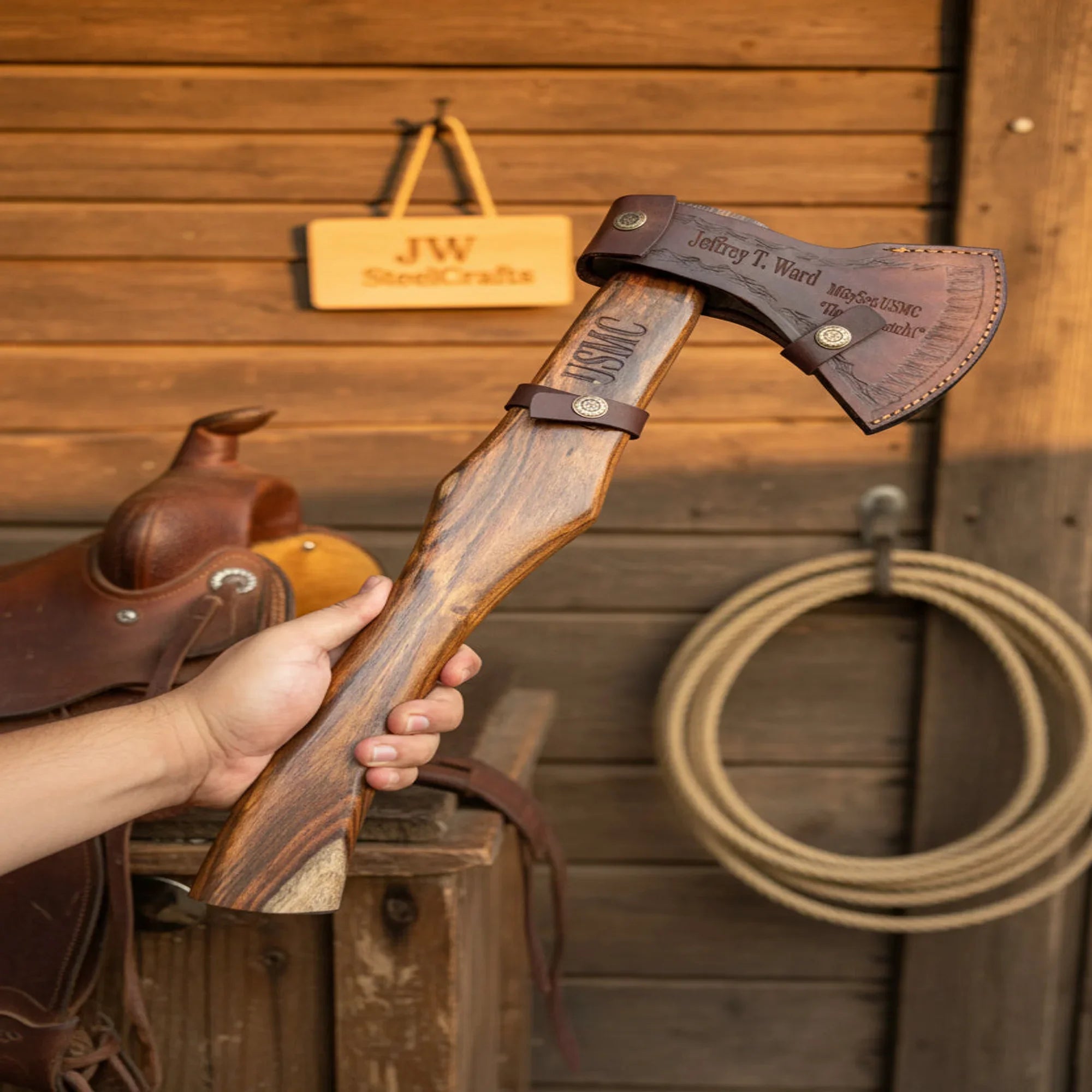 Damascus Skeggox Bearded Viking Axe with Hardwood Handle