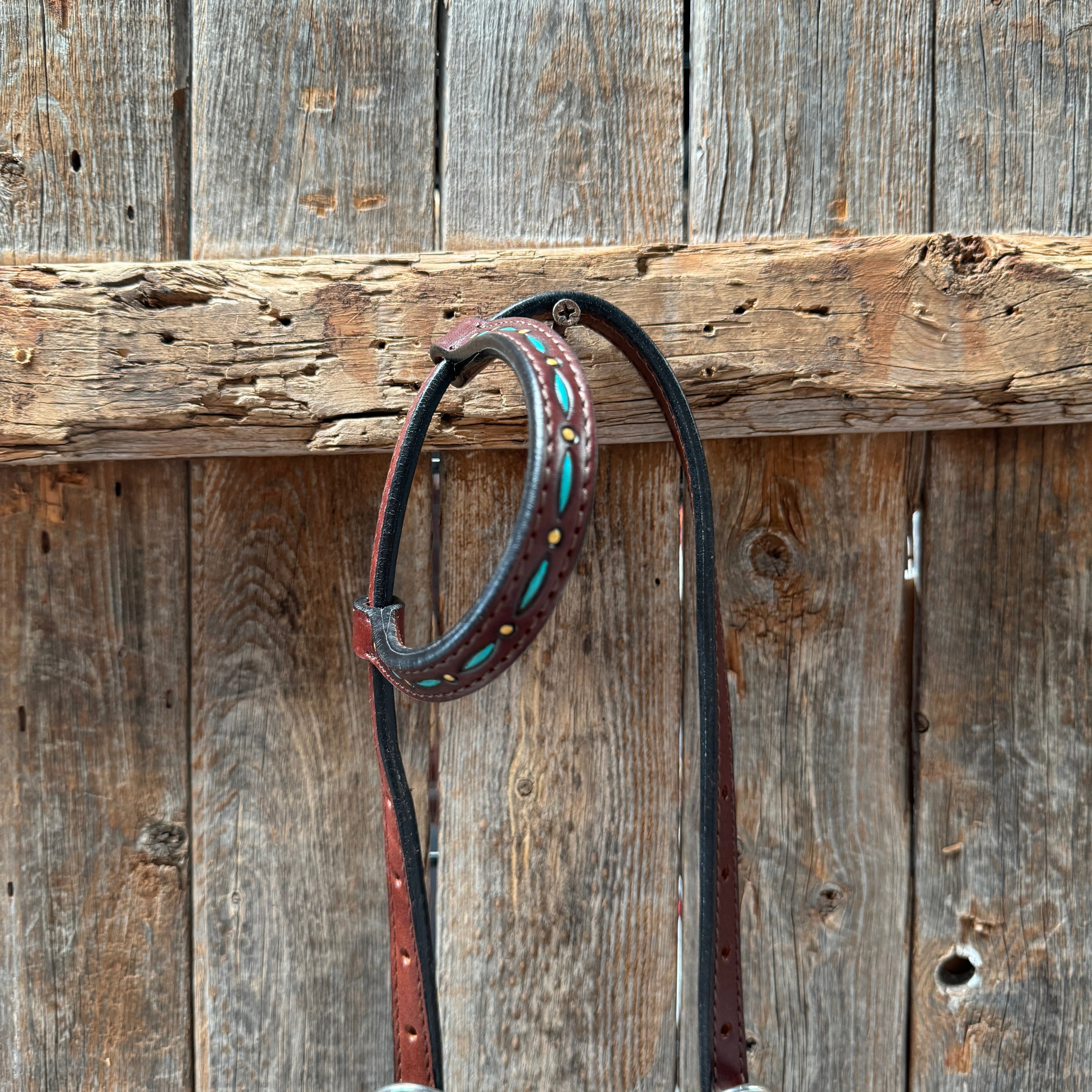 Dark Oil Hand Painted Antique Silver Turquoise Browband/One Ear and Breastcollar Tack Set #BBBC555 — view 7