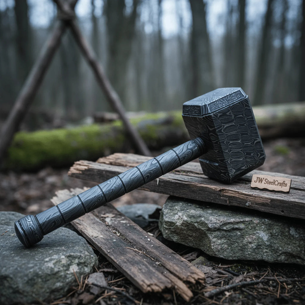 Asgard Forge Hammer 10" Handmade One-Piece Full Damascus Steel Blacksmith Hammer