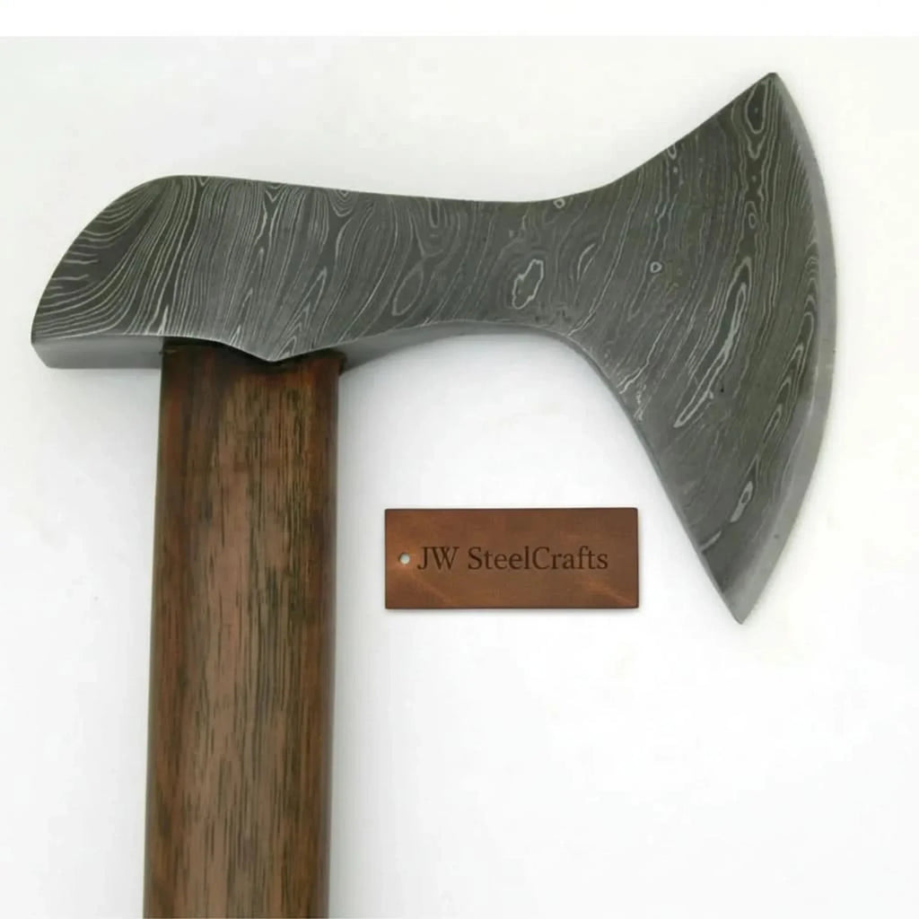 Custom Handmade Damascus Steel Burl Wood Axe Hatchet Tomahawk