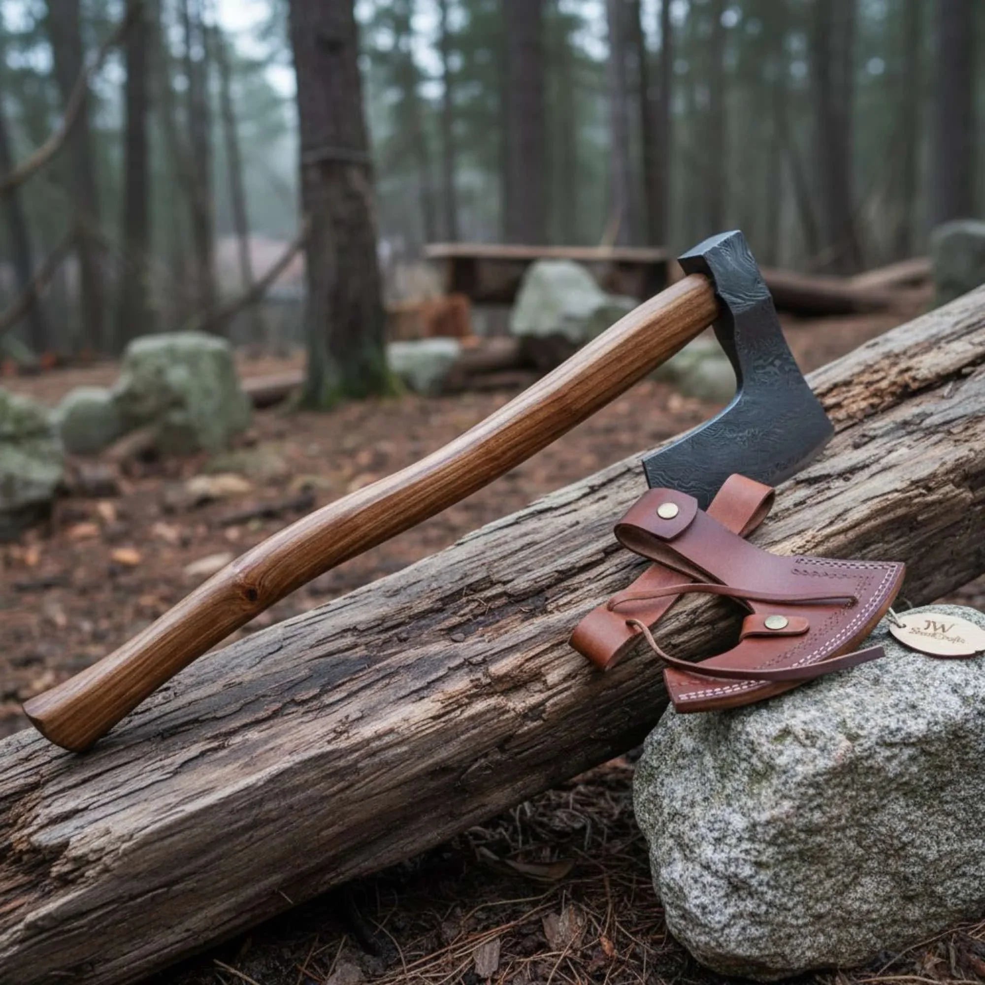 Hand-forged Damascus Bearded Axe for Bushcraft & Trail Work