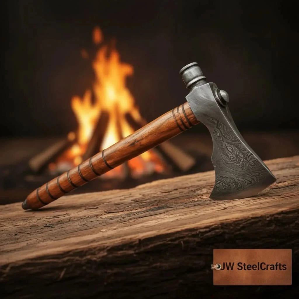 Damascus Wood Handle Smoking Axe 19 Inch