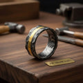 Hammered Damascus Gold Inlay Ring with Textured Surface