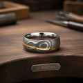 Raindrop Damascus Ring with Gold Inlay and Polished Silver Interior